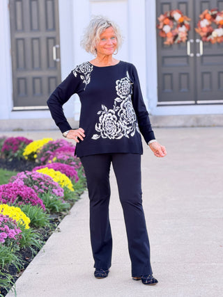 Women's Floral Placement Eyelash Sweater BLACK Cathys Place