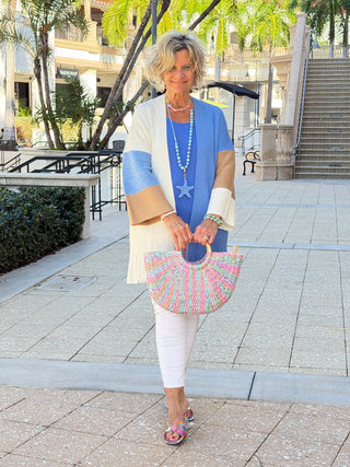 Faux Straw Multi Color Round Handle Tote Bag - Cathys Place