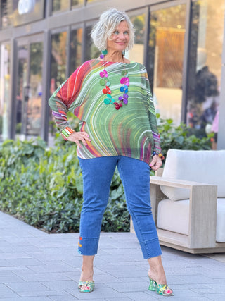 OLIVE Wavy Round Neck Knit Printed Sweater Cathys Place