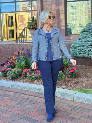 LULU-B CITY LIMIT NAVY FRINGE JACKET