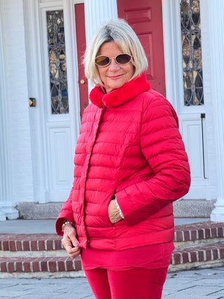 LULU-B PUFFER DOWN RED FAUX FUR JACKET