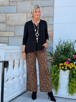 Women's Cheetah Print Wide Leg Jean Cathys Place