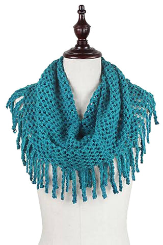 Warm Solid Mini Tube Infinity Scarf With Fringes Cathys Place