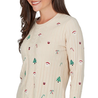 Women's Embroidered Christmas Motif Cable Sweater Cathys Place