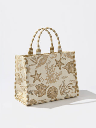 COASTAL JACQUARD TOTE,BEIGE Shiraleah