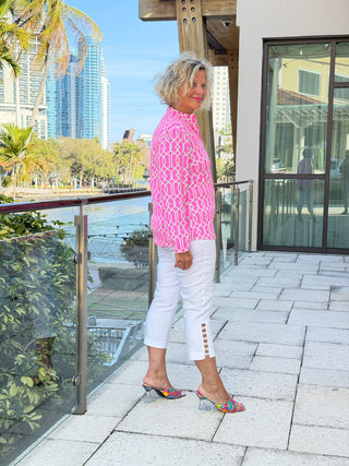 LULU B PALM BEACH LATTICE HALF ZIPPER TOP LULU-B