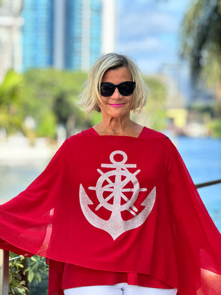 SWAROVSKI CRYSTAL RED ANCHOR STATEMENT TOP