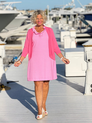 MARINA PINK STRIPE RUFFLE DRESS LULU-B