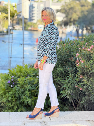 LULU B OCEAN TREASURES COLLAR SLEEVE TOP LULU-B