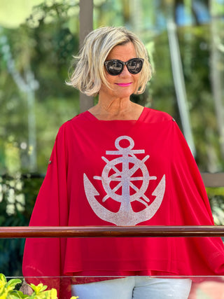 SWAROVSKI CRYSTAL RED ANCHOR STATEMENT TOP