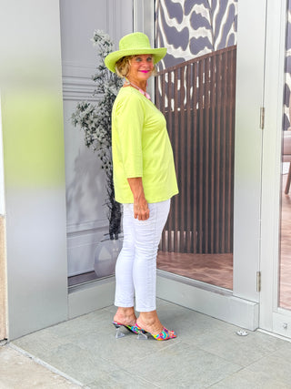 TAILORED SLEEVE LIME V NECK TOP
