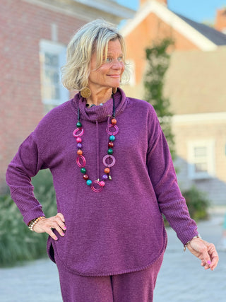 Women's Cozy Cowl Neck Solid Pullover Top FIG Cathys Place