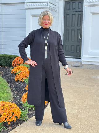 Ladies Solid Color Open Knit Cardigan & Pants 3PCS Set Cathys Place