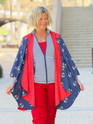 Navy / Red Reversible Rain Cape - Anchor Collection Cathys Place