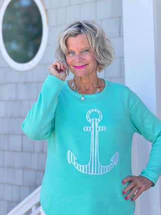 DOCKSIDE NAUTICAL SEAFOAM NAUTICAL STRIPE SWEATER LULU-B