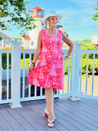 HARBOR LIGHTS RED SAILBOAT DRESS TANGO MANGO