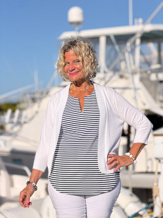 NAUTICAL NAVY NOTCH SLEEVELESS TOP LULU-B