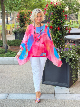 Sofia Sunrise Silk Kaftan (BQ201U): 672 Fuchsia / One Size TINA Stephens Italy/Tees By Tina