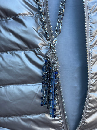 SILVER LONG TASSLE NAVY ACCENTS