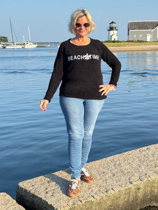 CHENILLE BLACK CREW BEACHTIME SWEATER