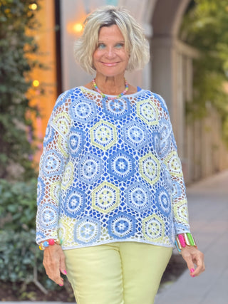 Azure Hexagon Crochet Sweater CHARLIE B