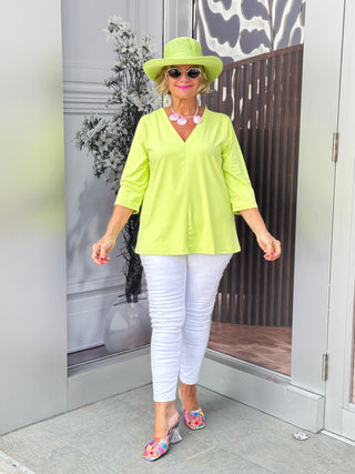 TAILORED SLEEVE LIME V NECK TOP