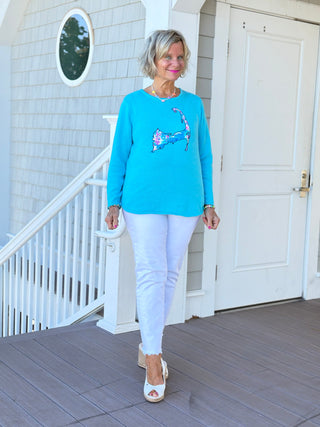 BEACH CLUB AQUA CAPE COD MAP SWEATER LULU-B