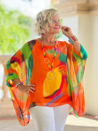 Sofia Sunrise Orange Silk Kaftan Cathys Place
