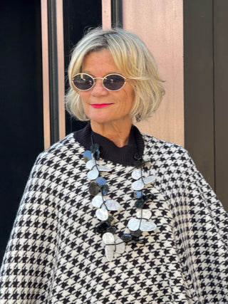 Houndstooth Knit Poncho Cape