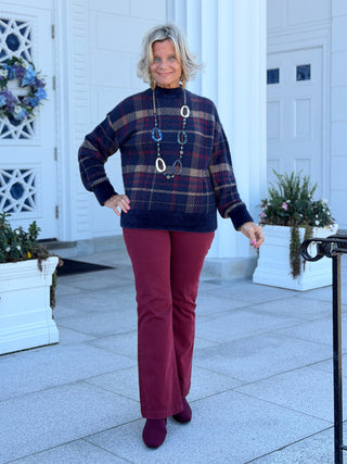 Plaid Eyelash Mock Neck Sweater CHARLIE B