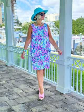 PINK PALM TREE SHIFT DRESS