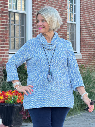 Women's Cowl Neck Spacedye Chenille Knit Top BLUEBELL MULTI