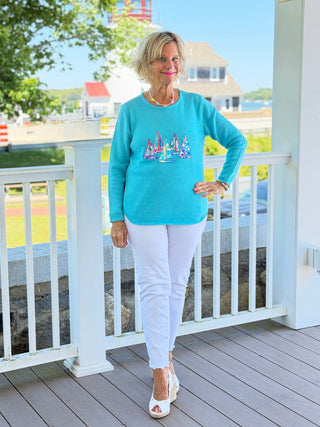 BEACH CLUB AQUA SAILBOAT SWEATER LULU-B