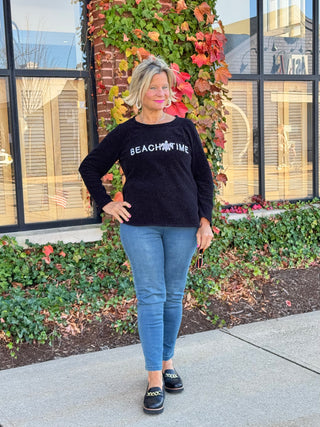 CHENILLE BLACK CREW BEACHTIME SWEATER - Cathys Place