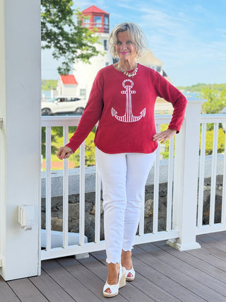 DOCKSIDE RED NAUTICAL STRIPE ANCHOR LULU-B