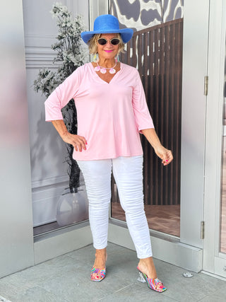 LULU-B CLEAR PINK TAILORED V TOP
