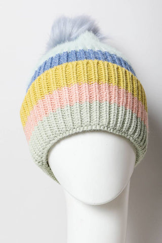 Multi Pastel Stripe Knit Pom Beanie Cathys Place