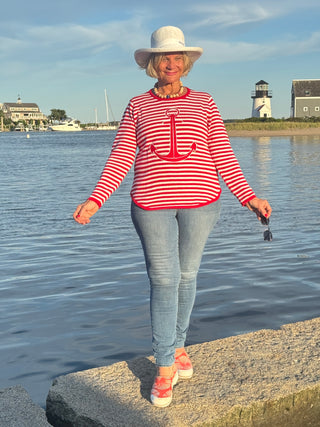 RED AND WHITE STRIPE ANCHOR SWEATER SHIPS WEEK OF AUGUST 25TH