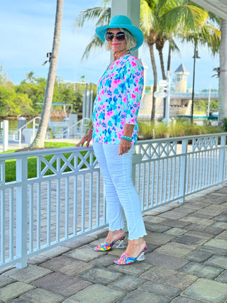 PINK PETALS V NECK TOP