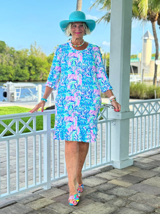 SPLASH OF PINK  RUFFLE SLEEVE DRESS