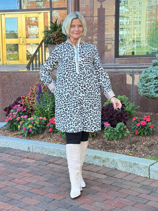 Leopard Collar Patchwork Button Dress