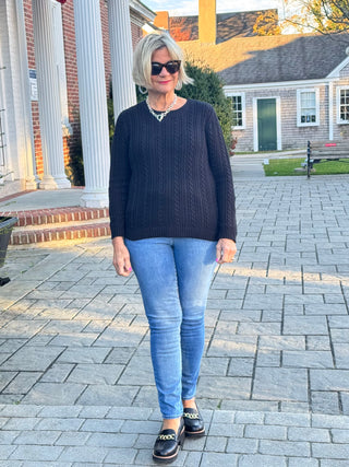 LULU-B BLACK CABLE CREW NECK SWEATER