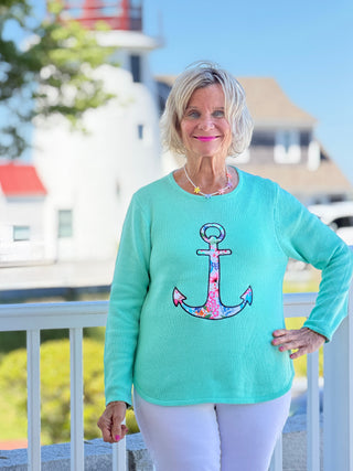 BEACH CLUB SEAFOAM CAPE COD ANCHOR SWEATER LULU-B