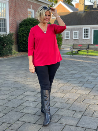 LULU-B RED TAILORED V SLEEVE TOP