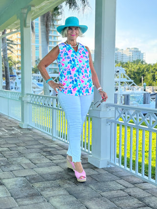 PINK PETALS SLEEVELESS V NECK