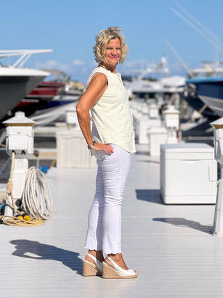 NAUTICAL YELLOW STRIPE SLEEVELESS NOTCH TOP LULU-B