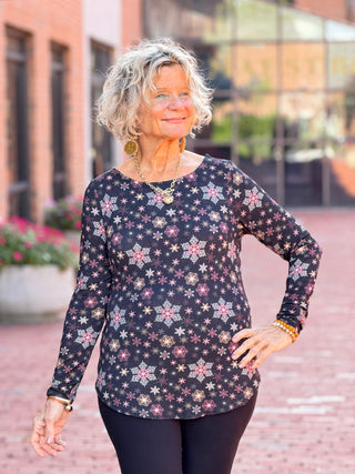 LONG SLEEVE METALLIC TEXTURED KNIT TOP Cathys Place