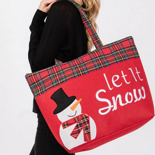 Let It Snow Letter Snowman Christmas Tote Bag