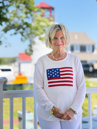 LULUB DOCKSIDE WHITE STAR FLAG SWEATER LULU-B