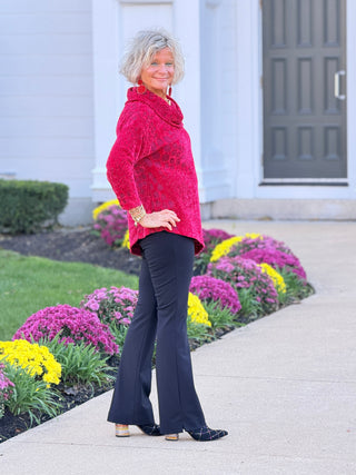 Women's Split Cowl Neck Animal Jacquard Chenille Top RUBY Cathys Place